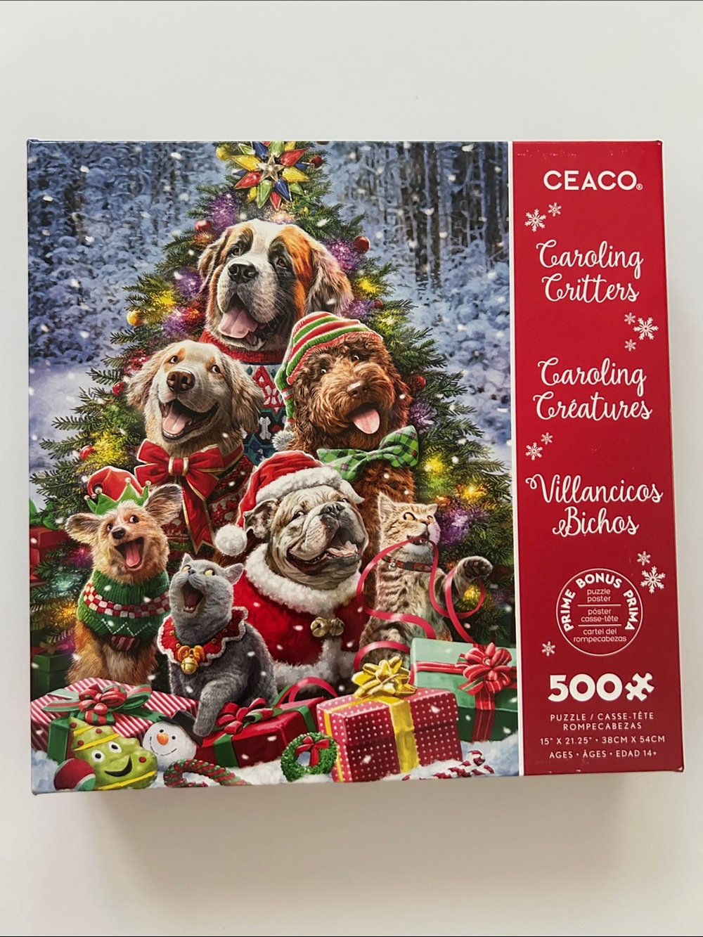 Ceaco Caroling Critters Christmas Puzzle 500 Pc Holiday Dogs Cats New Poster NWT